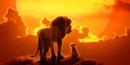 Mufasa and Simba on top of pride rock.